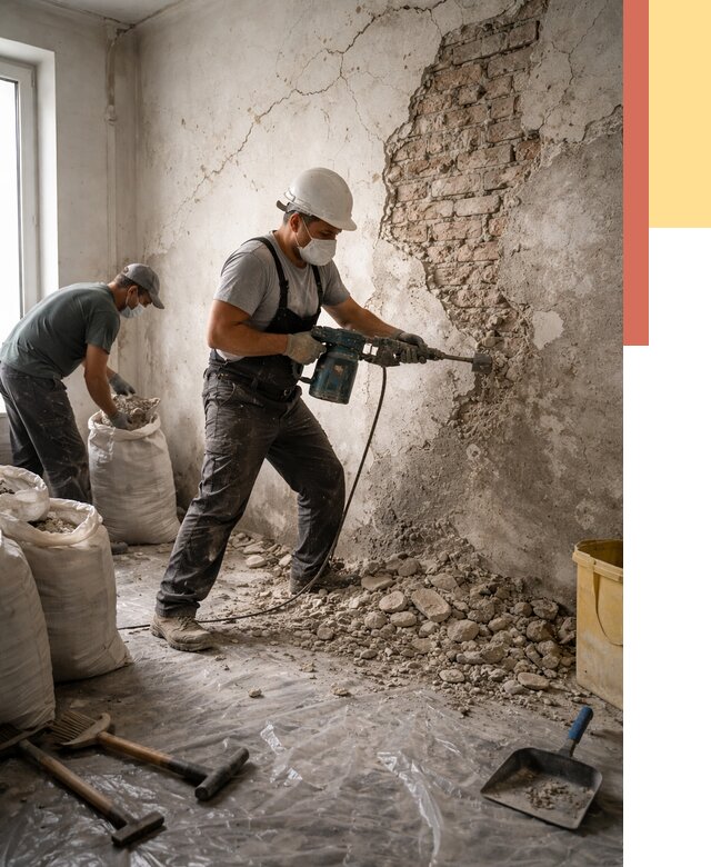 Демонтаж штукатурки со стен в Валуйках от 7664 руб/м² — быстро и недорого | ОТДЕЛОЧНИК-Вли