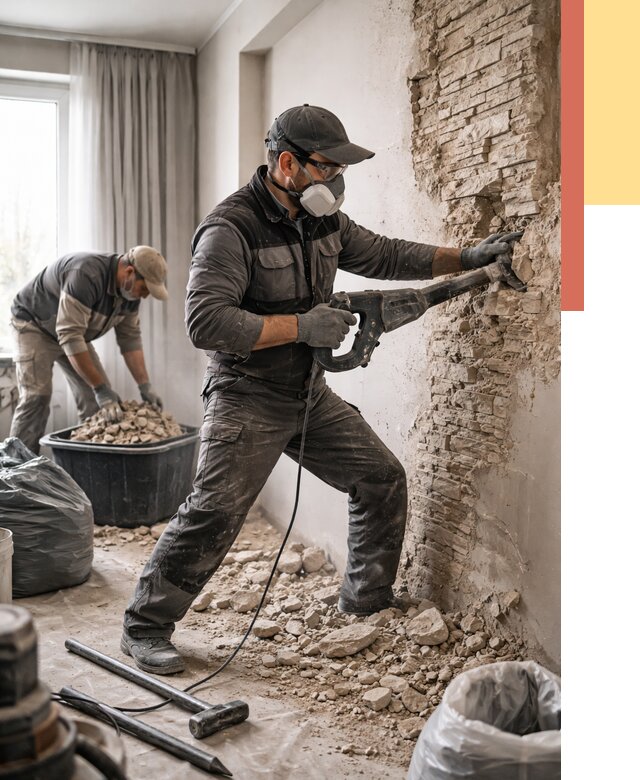 Демонтаж декоративного камня в Валуйках от 1544 руб/м² — быстро и недорого | ОТДЕЛОЧНИК-Вли