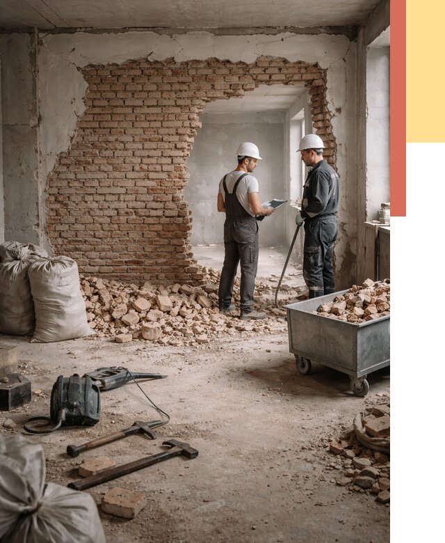 Демонтаж кирпичных стен в Валуйках от 4471 руб. — быстро, недорого, под ключ | ОТДЕЛОЧНИК-Вли