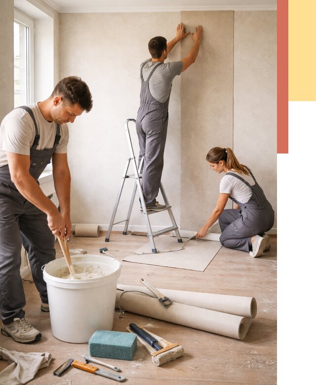 Оклейка стен обоями в Валуйках от 3726 руб/м2 — быстро и недорого | ОТДЕЛОЧНИК-Вли