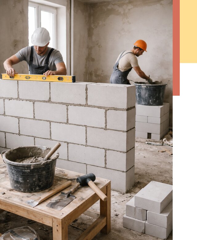 Кладка перегородок из газобетона в Валуйках от 3406 руб. под ключ | ОТДЕЛОЧНИК-Вли