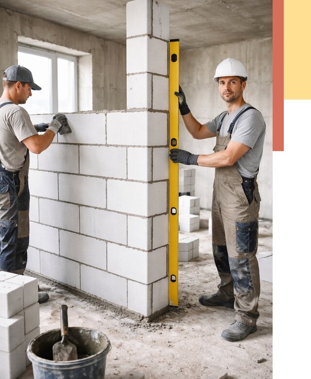 Кладка перегородок из пеноблока в Валуйках от 1916 руб. под ключ | ОТДЕЛОЧНИК-Вли