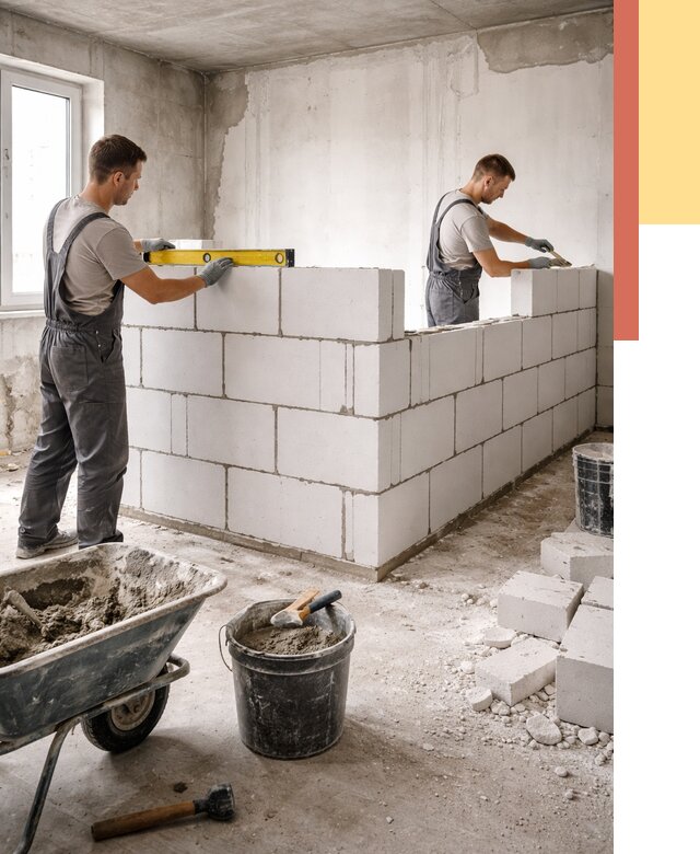 Кладка перегородок из ПГП в Валуйках от 2661 руб./м2 — монтаж и возведение под ключ | ОТДЕЛОЧНИК-Вли