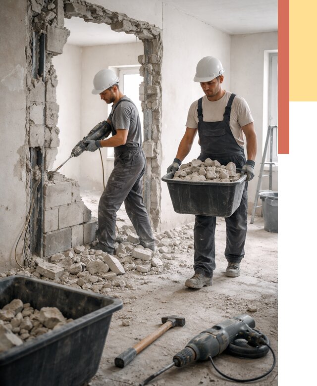 Демонтаж блоковых перегородок в Валуйках от 3992 руб. — быстро и недорого | ОТДЕЛОЧНИК-Вли