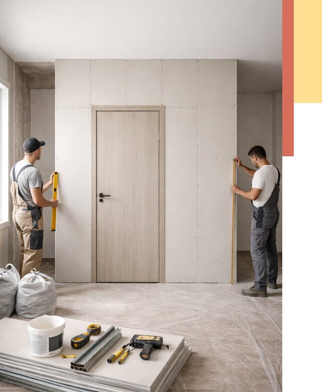 Перегородка из гипсокартона с дверью в Валуйках от 4790 руб. под ключ | ОТДЕЛОЧНИК-Вли