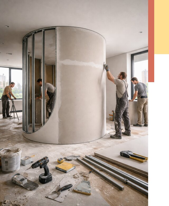 Радиусная перегородка из гипсокартона в Валуйках от 3087 руб. под ключ | ОТДЕЛОЧНИК-Вли