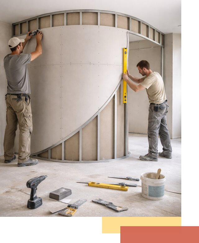 Радиусная перегородка из гипсокартона в Валуйках под ключ