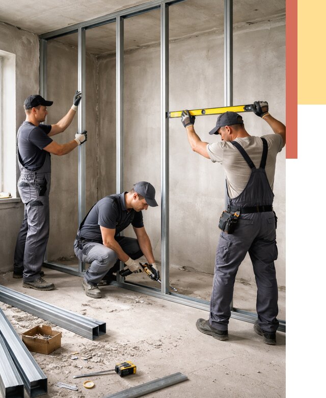 Монтаж каркаса перегородки из профиля в Валуйках от 798 руб. | ОТДЕЛОЧНИК-Вли