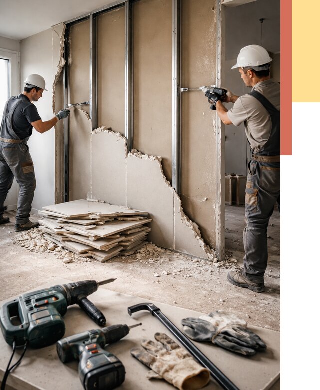 Демонтаж перегородки из гипсокартона в Валуйках от 1277 руб. быстро и недорого | ОТДЕЛОЧНИК-Вли