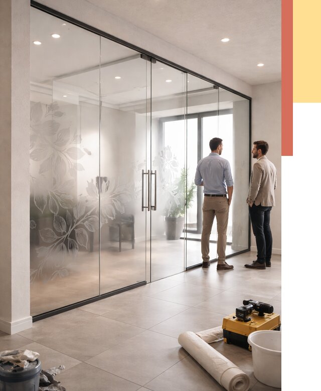 Стеклянные перегородки с рисунком в Валуйках от 13306 руб. монтаж и нанесение | ОТДЕЛОЧНИК-Вли