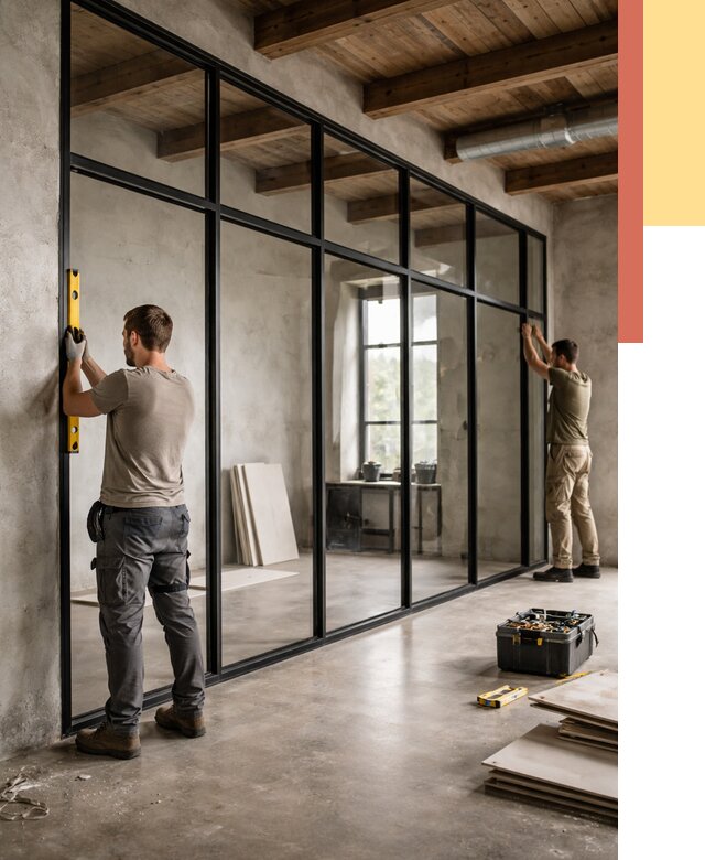 Стеклянные перегородки лофт в Валуйках от 11177 руб. под ключ | ОТДЕЛОЧНИК-Вли