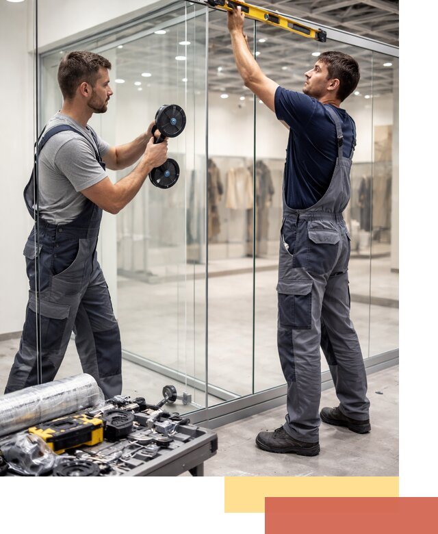 Стеклянные перегородки для магазинов в Валуйках — монтаж и установка