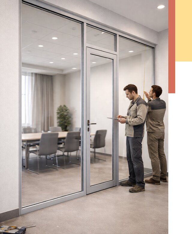 Установка и монтаж алюминиевых перегородок со стеклом в Валуйках от 8729 руб. | ОТДЕЛОЧНИК-Вли