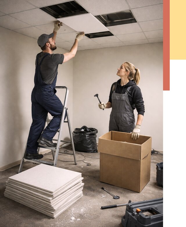 Демонтаж потолочной плитки в Валуйках от 4790 руб. быстро и недорого | ОТДЕЛОЧНИК-Вли