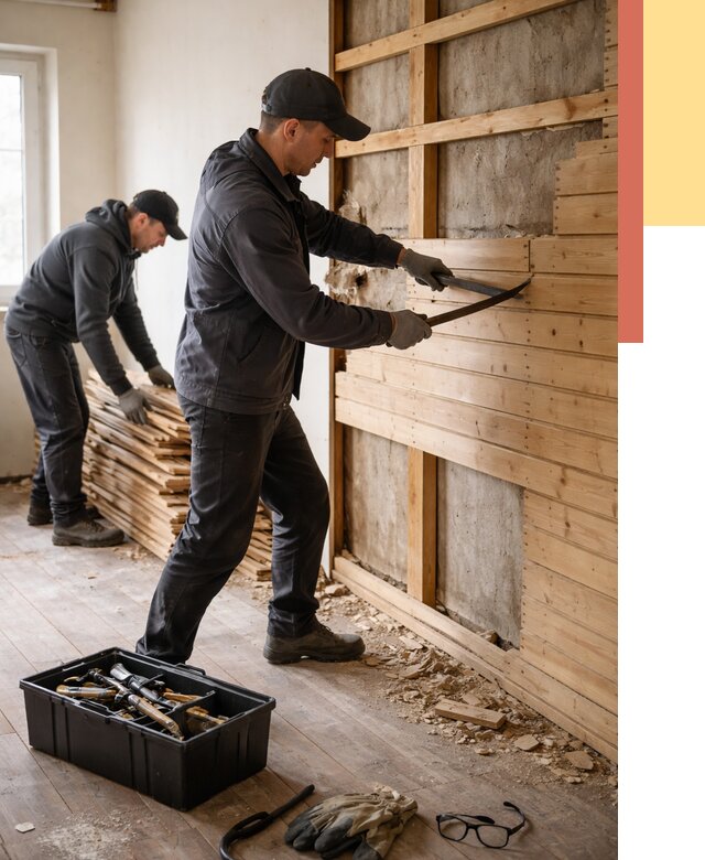 Демонтаж вагонки в Валуйках от 4045 руб/м2 — быстро и недорого | ОТДЕЛОЧНИК-Вли