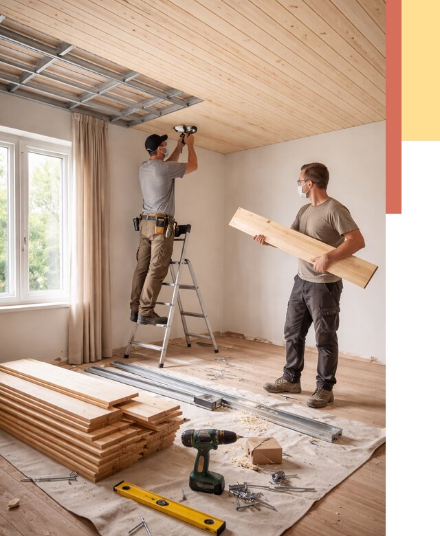 Монтаж потолка из вагонки в Валуйках от 6919 руб. | Быстро и недорого — ОТДЕЛОЧНИК-Вли