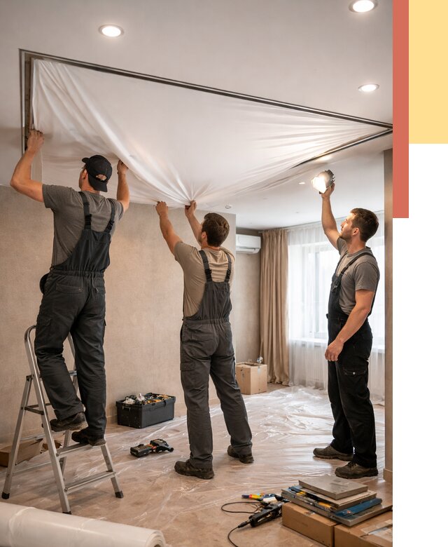 Монтаж ПВХ натяжного потолка в Валуйках от 3726 руб. под ключ | ОТДЕЛОЧНИК-Вли