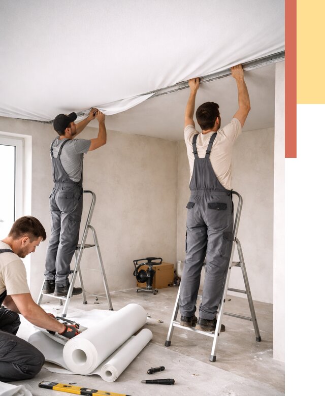 Монтаж тканевого натяжного потолка в Валуйках от 3726 руб. под ключ | ОТДЕЛОЧНИК-Вли