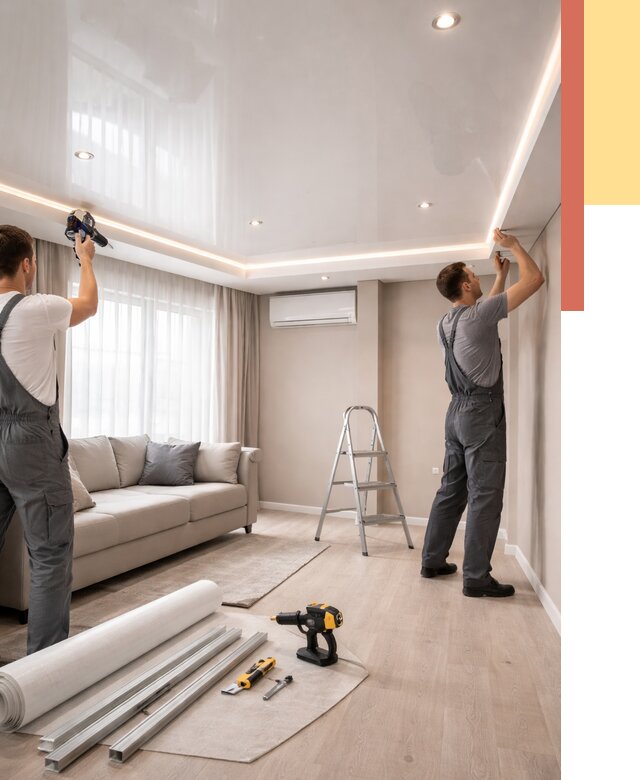 Монтаж глянцевого натяжного потолка в Валуйках от 798 руб. под ключ | ОТДЕЛОЧНИК-Вли