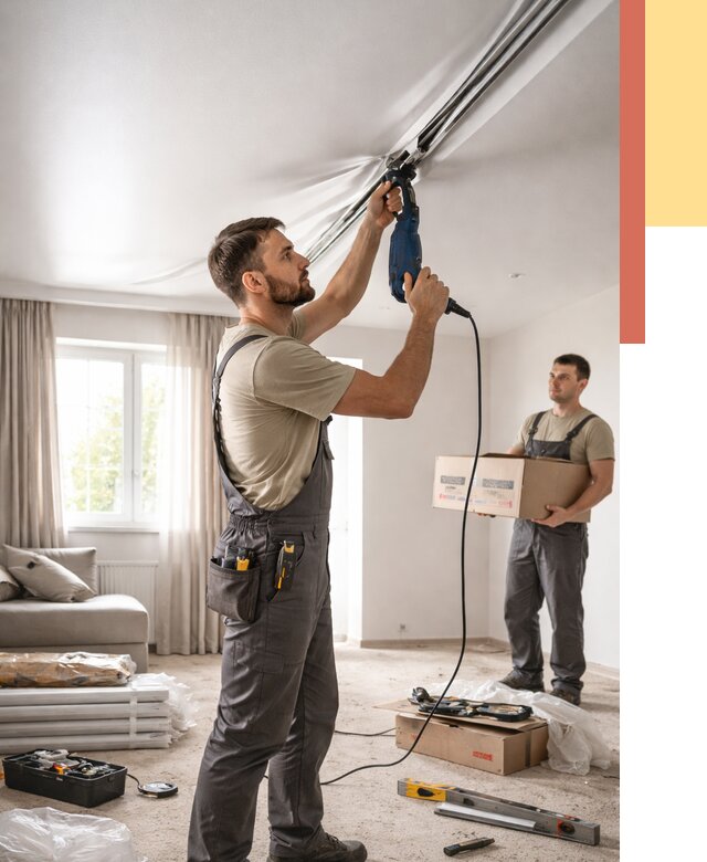 Монтаж сатинового натяжного потолка в Валуйках от 3726 руб. | Быстро, недорого — ОТДЕЛОЧНИК-Вли