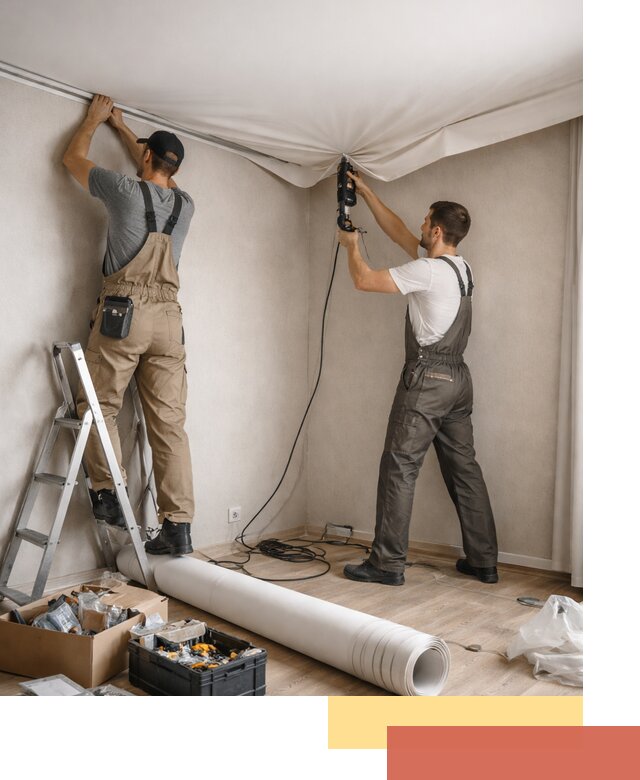 Монтаж цветного натяжного потолка в Валуйках за один день