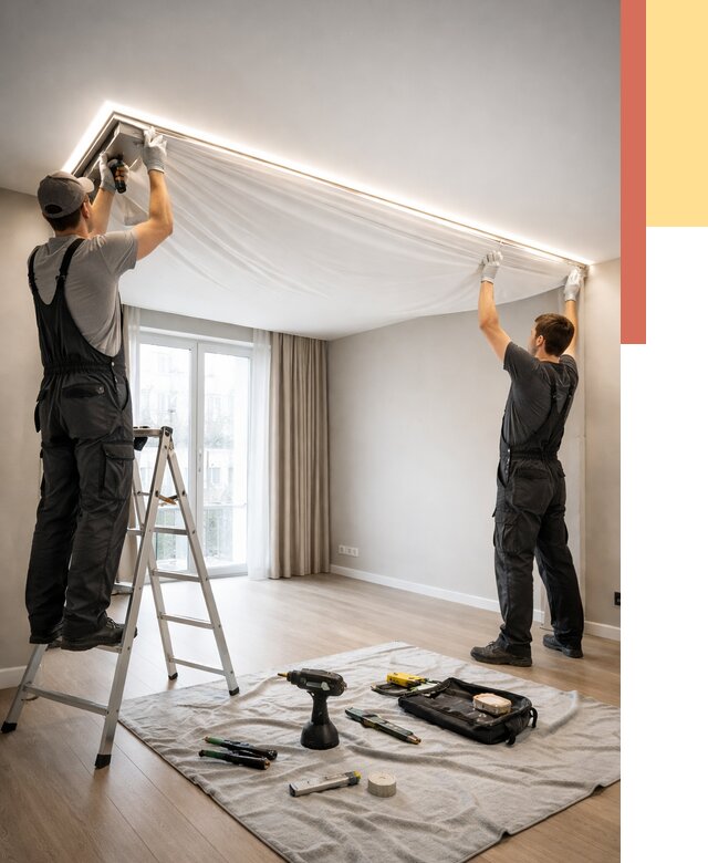 Монтаж парящего натяжного потолка в Валуйках от 4790 руб. быстро и недорого | ОТДЕЛОЧНИК-Вли