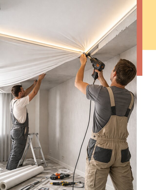 Монтаж натяжного потолка с подсветкой в Валуйках от 1011 руб. | ОТДЕЛОЧНИК-Вли