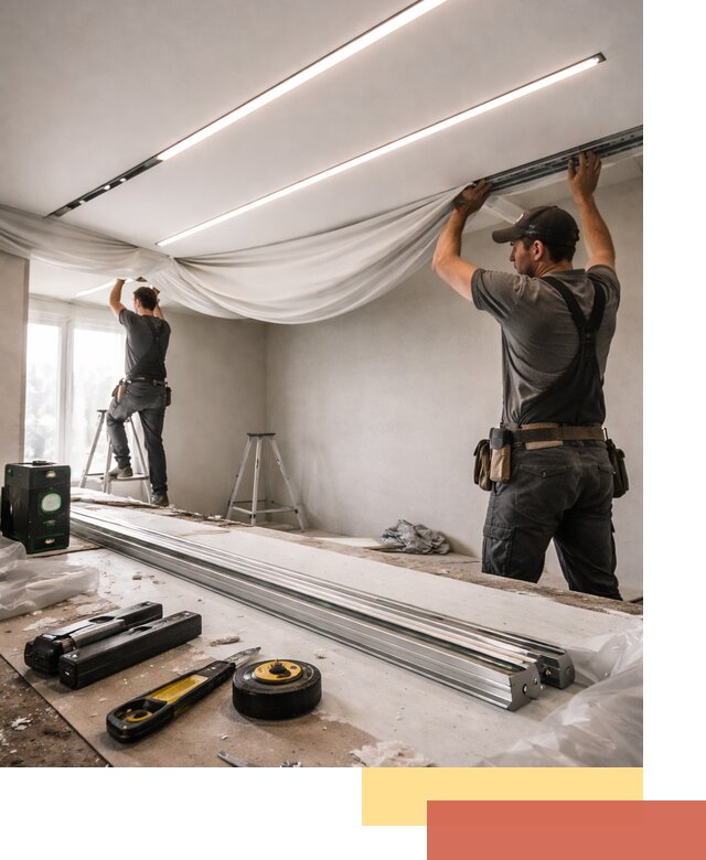 Монтаж натяжных потолков со световыми линиями в Валуйках