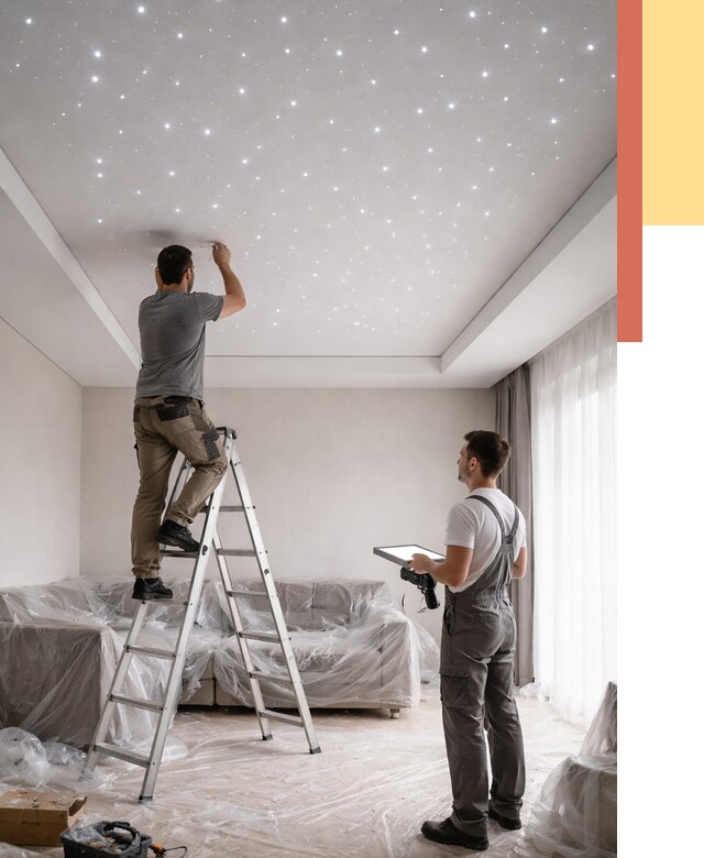 Монтаж натяжного потолка «звездное небо» в Валуйках от 6919 руб. | ОТДЕЛОЧНИК-Вли