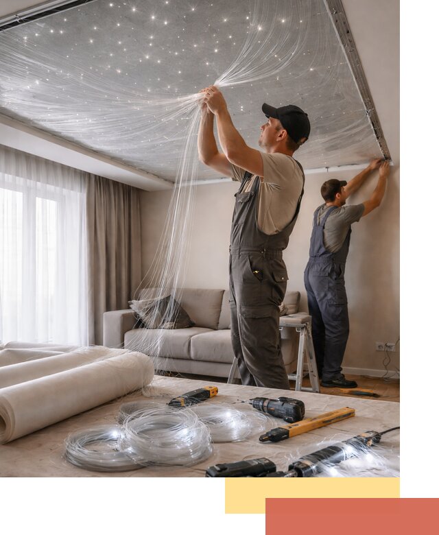 Монтаж натяжного потолка «Звездное небо» в Валуйках