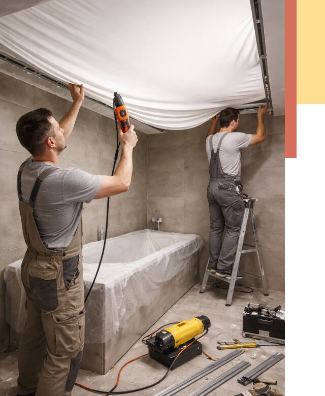 Монтаж натяжного потолка в ванной в Валуйках от 1277 руб. под ключ | ОТДЕЛОЧНИК-Вли