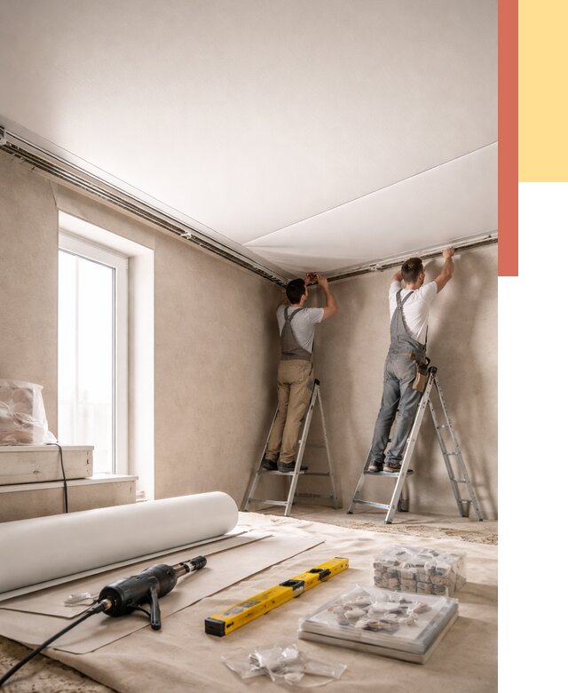 Монтаж натяжного потолка в спальне в Валуйках от 4045 руб. под ключ | ОТДЕЛОЧНИК-Вли