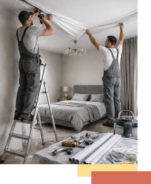 Монтаж натяжного потолка в спальне в Валуйках