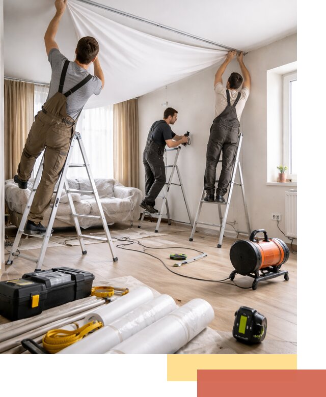 Монтаж натяжного потолка в гостиной в Валуйках