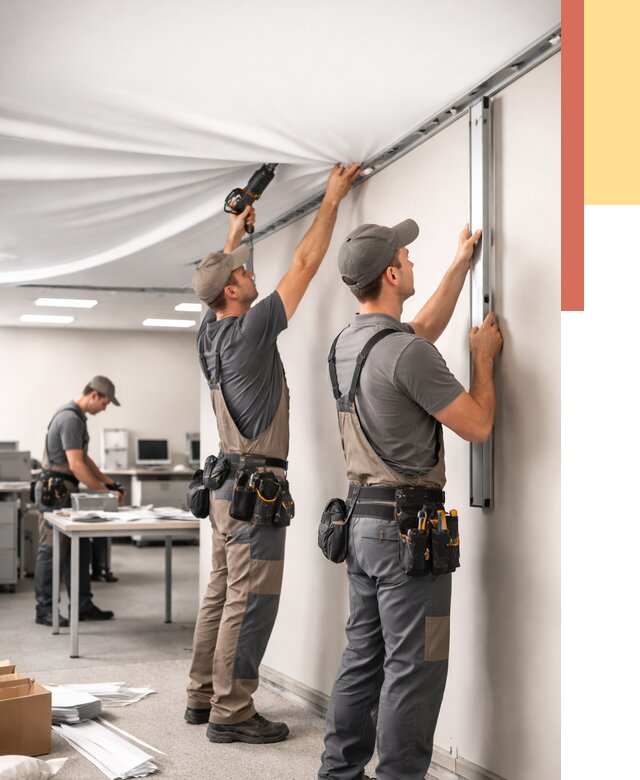 Монтаж натяжного потолка в офисе в Валуйках от 479 руб/м² — быстро и недорого | ОТДЕЛОЧНИК-Вли