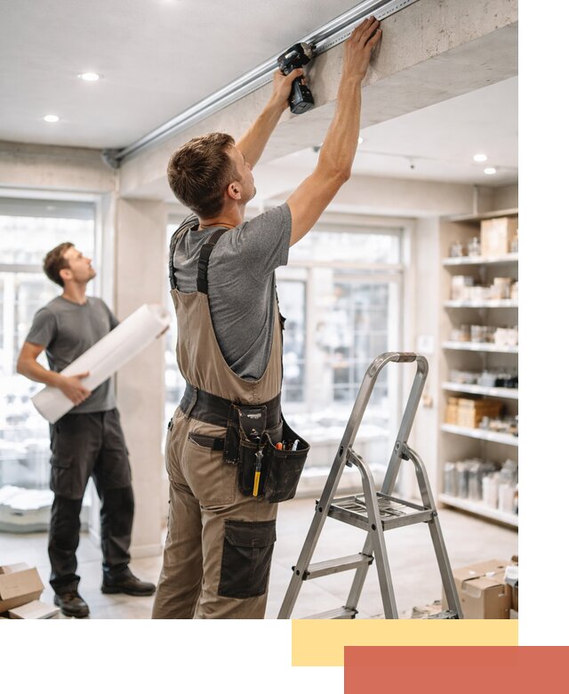 Монтаж натяжных потолков в магазине в Валуйках