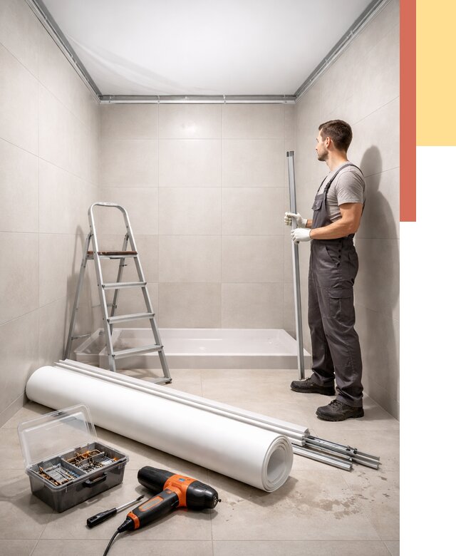 Монтаж натяжного потолка в санузле в Валуйках от 1969 руб. — ОТДЕЛОЧНИК-Вли