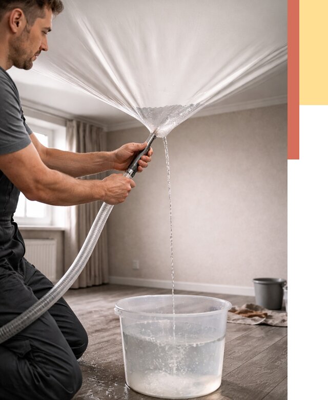 Слив воды с натяжного потолка в Валуйках от 2661 руб. быстро и недорого | ОТДЕЛОЧНИК-Вли