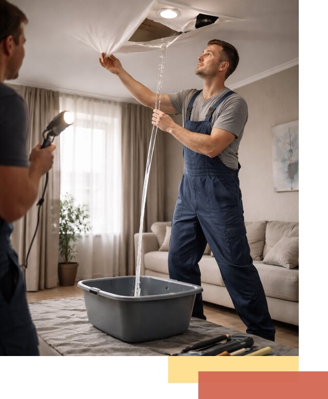 Слив воды с натяжного потолка в Валуйках быстро и аккуратно