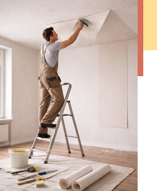 Поклейка обоев на потолок в Валуйках от 4790 руб. быстро и недорого | ОТДЕЛОЧНИК-Вли